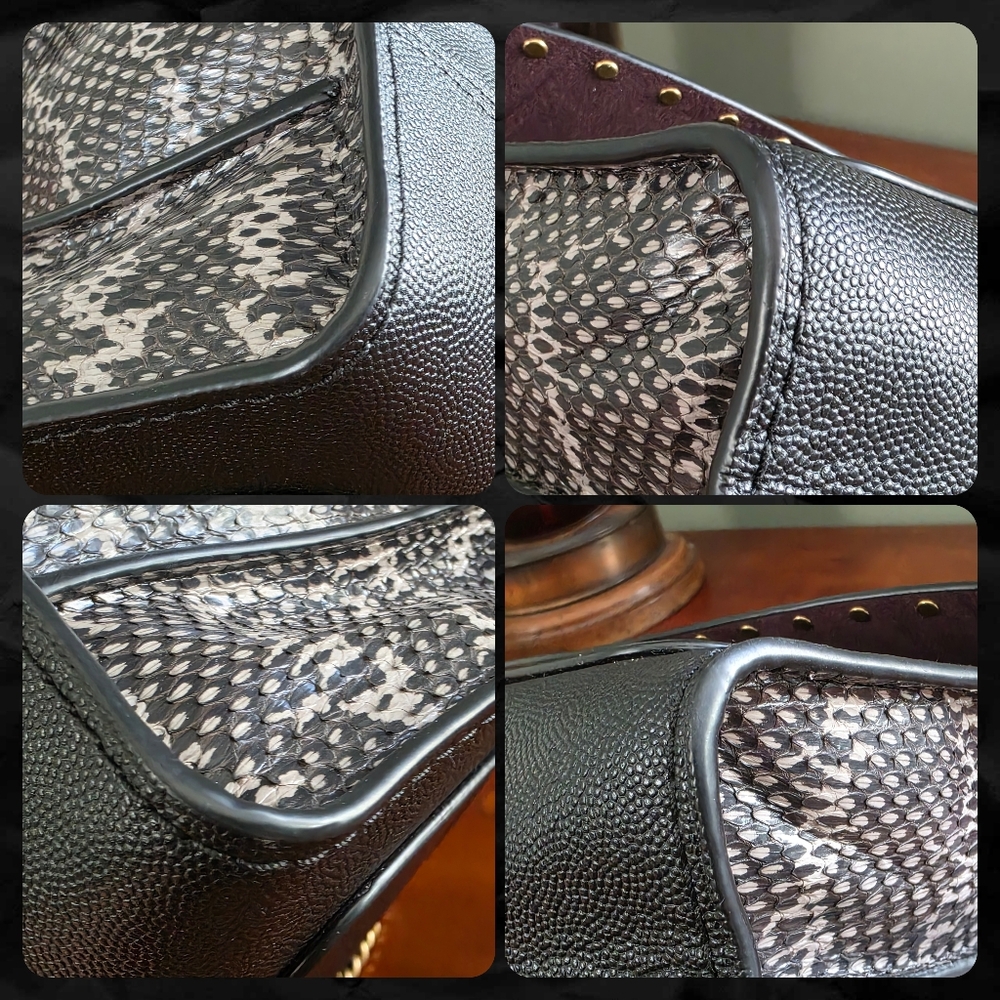 Coach 53344 Parker Black Leather Genuine Snakeskin Rivet Chain Shoulder Bag - Picture 12 of 16
